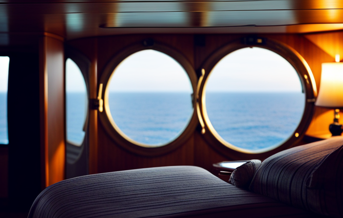 An image showcasing a cozy inside cabin on a cruise ship, adorned with plush bedding, soft lighting, and a porthole revealing a breathtaking view of the open ocean, inviting readers to discover the affordable comfort of these hidden gems