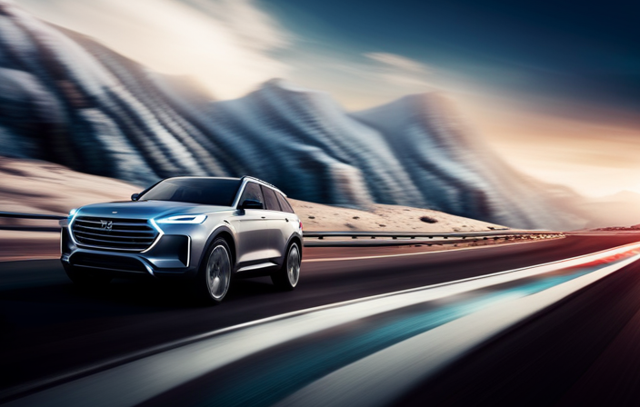 An image that showcases a futuristic highway scene with the 2023 Armada SUV autonomously cruising at varying speeds, displaying the Intelligent Cruise Control's full-speed range capabilities