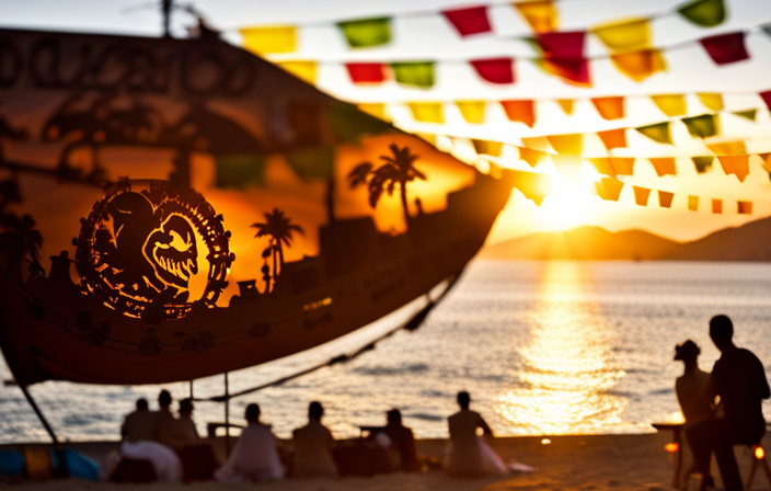 An image of a vibrant Mexican Riviera cruise scene, with the golden sun setting over pristine sandy beaches