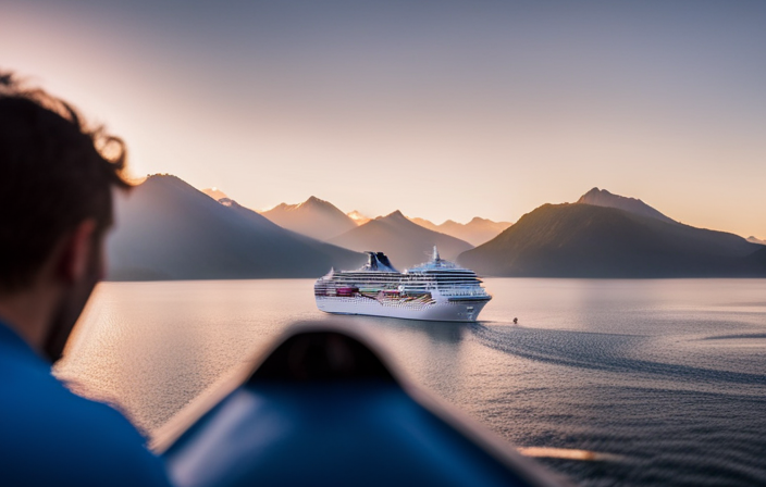 An image capturing the enchanting allure of Carnival Cruise Line's Epic Alaska Adventures: a majestic snow-capped mountain range, a mesmerizing glacier, and a breathtaking pod of whales gracefully gliding through crystalline waters