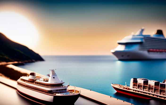 An image showcasing two cruise ships, one adorned with vibrant colors and playful decorations representing MSC Cruises, while the other portrays Norwegian Cruise Line with elegant design elements and refined dining options