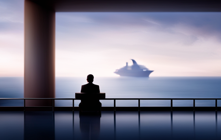 An image showcasing a serene cruise ship sailing towards a vast horizon, with ghostly silhouettes subtly hidden within the ship's structure, symbolizing the untold stories of mortality lurking beneath the glamorous facade