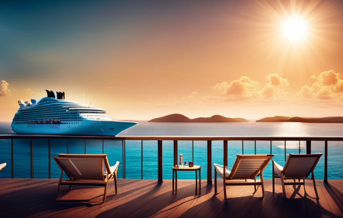 An image capturing the essence of post-pandemic cruising: A sleek, modern cruise ship adorned with a vibrant mosaic of hand sanitizer stations, socially distanced deck chairs, and masked passengers enjoying outdoor activities under a clear blue sky