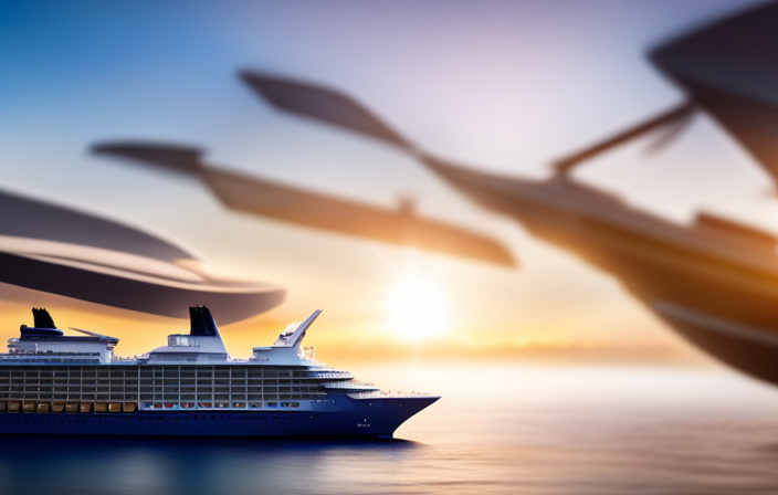 An image featuring a vibrant collage of Royal Caribbean's diverse ship classes, each sailing to breathtaking destinations