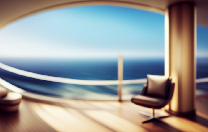 An image of a luxurious cruise ship balcony cabin, showcasing a spacious private terrace with comfortable loungers, a breathtaking ocean view, and elegant decor that exudes relaxation and indulgence