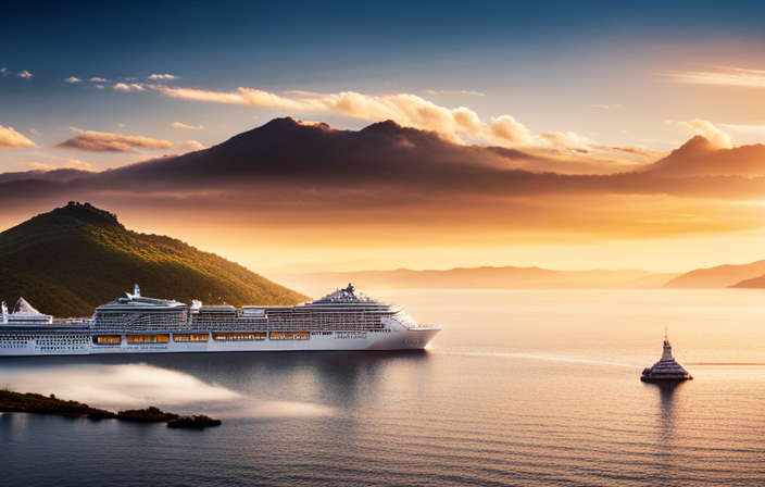 An image showcasing Msc Cruises' diverse fleet, with luxurious World Class ships basking in the shimmering sunlight of stunning Mediterranean destinations