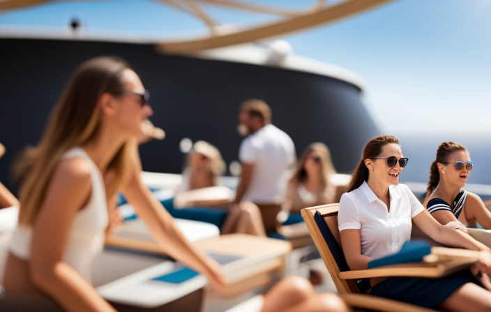 An image showcasing a cruise ship's deck, adorned with loyal guests lounging in sunbeds, while others indulge in a variety of activities like fine dining, spa treatments, and thrilling shore excursions, highlighting the perks of Msc Cruises' loyalty program and additional charges