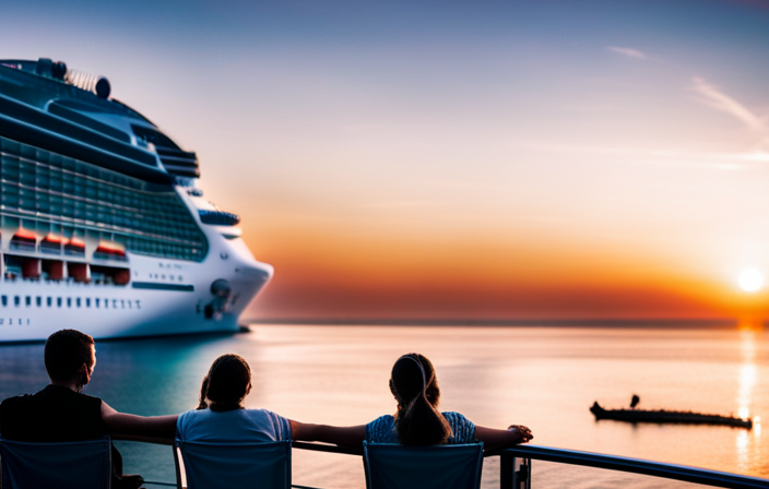 the essence of Norwegian Cruise Line's flagship fleet by showcasing the towering vessel against a backdrop of crystal-clear turquoise waters, adorned with vibrant deck chairs, lush greenery, and a breathtaking sunset