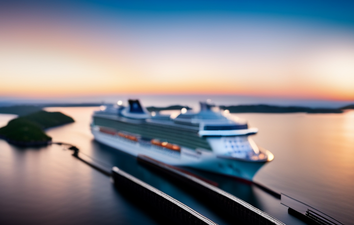 An image capturing the majesty of Princess Cruises' diverse fleet, with a panoramic view of luxurious cruise ships sailing through crystal-clear turquoise waters, framed by lush green islands and a vibrant sunset sky