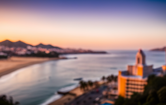 An image showcasing the vivid essence of Mazatlan: Sun-kissed beaches stretching along the sparkling blue ocean, a bustling port filled with colorful fishing boats, and the city's lively streets adorned with vibrant architecture and captivating cultural landmarks