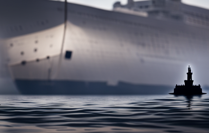 An image showcasing the imposing scale of the Titanic in comparison to a contemporary cruise ship