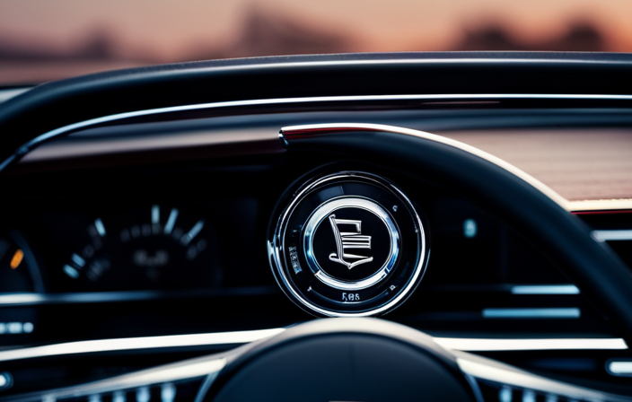 An image featuring the interior of a Cadillac, showcasing the steering wheel with distinct buttons and controls, including a dedicated adaptive cruise control button, displaying the radar-like symbol