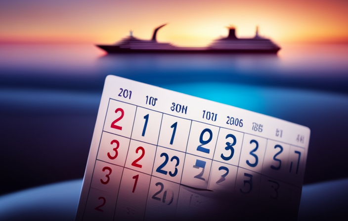 An image featuring a calendar with various months highlighted in vibrant colors, showing a cruise ship icon moving closer to the present day