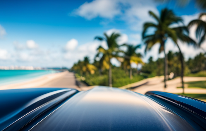 An image that showcases the vibrant blue hues of the Atlantic Ocean, with a picturesque view of palm tree-lined Collins Avenue stretching towards the distance, symbolizing the distance between South Beach and the Cruise Port