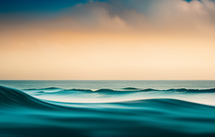 An image capturing the vastness of the open sea, with a majestic cruise ship gliding through crystal-clear turquoise waters, surrounded by endless waves and a backdrop of a distant shoreline barely visible on the horizon