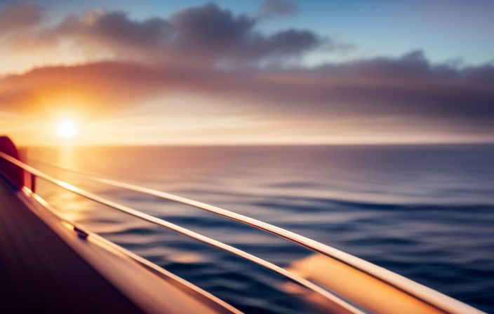 An image depicting a panoramic view of a mesmerizing sunset over the vast ocean, with a Disney cruise ship majestically sailing towards the horizon, symbolizing the limitless possibilities of booking a Disney cruise far in advance