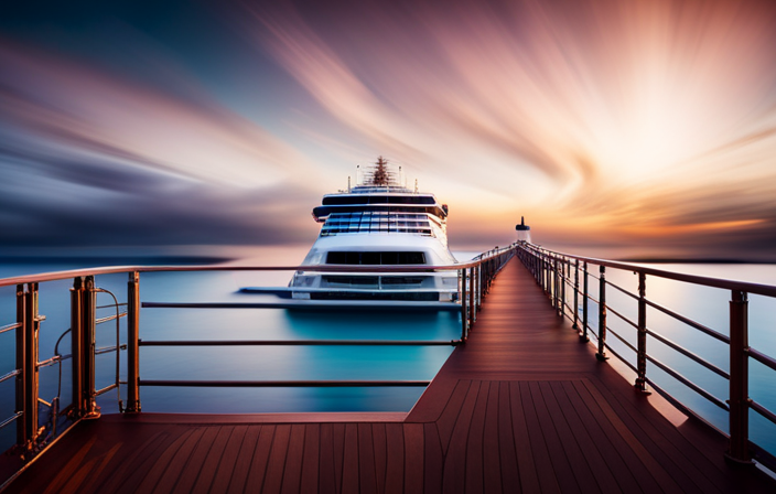 An image capturing the vibrant scene of a bustling Carnival cruise ship, with an inviting gangway extended towards the dock