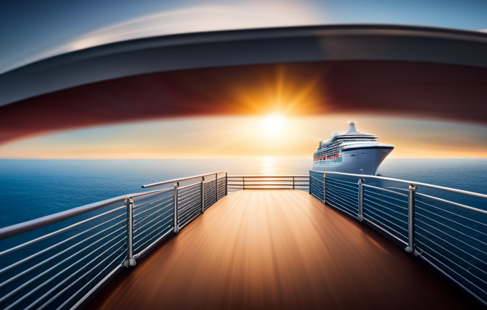 An image showcasing a vibrant Carnival Cruise ship deck, adorned with frames displaying captivating photographs