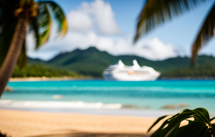 An image showcasing a pristine Hawaiian beach with turquoise waters, lined by towering palm trees