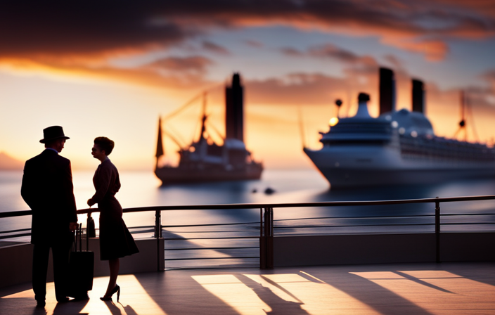 An image depicting a serene cruise ship setting with an onboard duty-free shop in the background