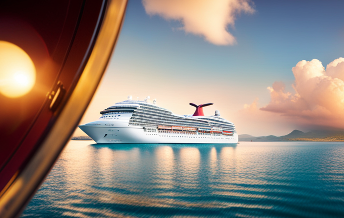 An image showcasing a luxurious Carnival Cruise ship gliding through crystal-clear turquoise waters, surrounded by vibrant tropical islands, with a clear blue sky overhead, inviting readers to discover the allure and splendor of a Carnival Cruise vacation