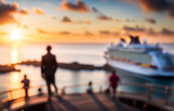 An image showcasing a sun-kissed Caribbean seascape, adorned with a luxurious cruise ship, surrounded by a vibrant crowd of die-hard fans in cosplay, eagerly awaiting the epic Walker Stalker Cruise experience
