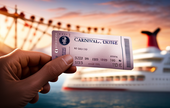An image showcasing a person's hand holding a Carnival Cruise ticket, with a blank space for the birthdate to be changed
