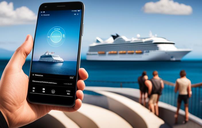 An image capturing a smartphone screen displaying a weather app with a picturesque cruise ship backdrop