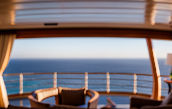 An image showcasing a panoramic view of a luxurious cabin on a cruise ship