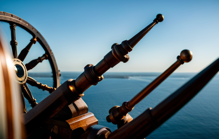 An image that showcases a captain's steady hand on the ship's wheel, backdropped by a panoramic view of the vast ocean