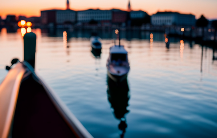An image showcasing a serene water taxi journey from the iconic canals of Venice, passing through picturesque lagoons, and arriving at the vibrant Chioggia Cruise Terminal, surrounded by colorful sailboats and a bustling waterfront promenade
