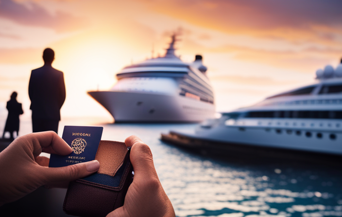 An image showcasing a vibrant, bustling cruise port filled with hopeful travelers, eagerly holding their passports and boarding passes, while a ship majestically sets sail in the background, illustrating the allure of getting on a sold-out cruise
