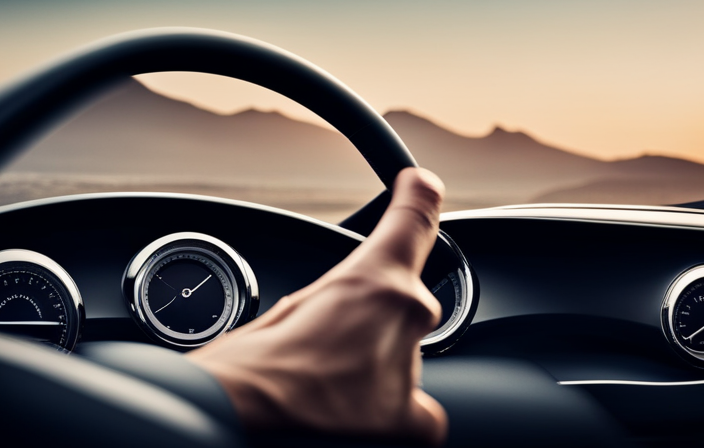 An image showcasing the driver's hand firmly gripping the steering wheel of an Infiniti QX50, while their other hand effortlessly adjusts the cruise control settings on the sleek dashboard display