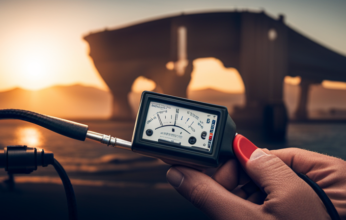 An image depicting a hand holding a multimeter with probes inserted into the cruise control switch's wiring harness