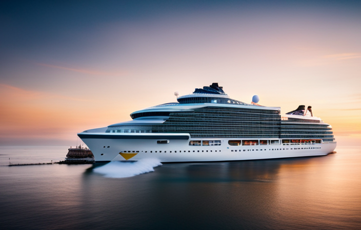 An image capturing the Icon Of The Seas, a revolutionary cruise ship, boasting a sleek exterior with futuristic accents