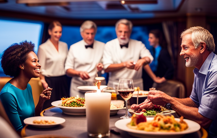 An image showcasing a diverse group of passengers enjoying a budget-friendly Carnival Cruise: a family delighting in onboard activities, a couple enjoying a cost-effective spa treatment, and a group savoring a thrifty gourmet dinner