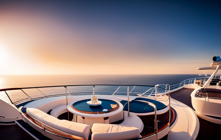 An image showcasing a panoramic view of a luxurious Msc Cruises ship deck, with passengers comfortably lounging and enjoying seamless onboard WiFi connectivity, surrounded by stunning blue seas and clear skies