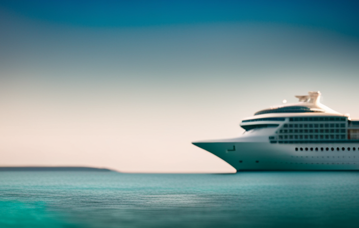 An image showcasing the colossal size of a cruise ship, looming against a backdrop of serene turquoise waters, with the vessel's sheer enormity contrasting against the delicate beauty of the surrounding marine ecosystem