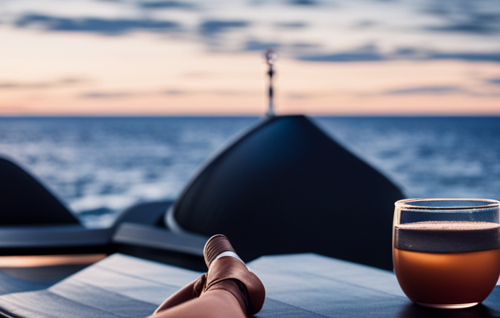 An image showcasing a lone traveler basking in the radiant sunset on the deck of a luxurious Norwegian Cruise Line ship, capturing the exhilarating freedom and the occasional solitude encountered during solo cruising