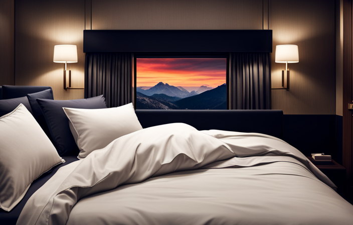 An image showcasing a cozy cabin interior with a sleek, modern Pullman bed neatly tucked against the wall