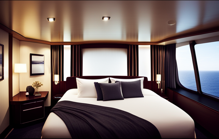 An image portraying a spacious and elegantly furnished Msc cruise cabin with a private balcony, offering panoramic views of the vast ocean