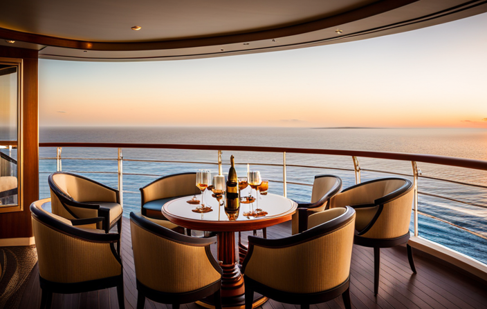 An image showcasing the epitome of opulence aboard a Disney Cruise: a lavishly decorated, exclusive Concierge Lounge with plush furnishings, panoramic ocean views, and a champagne bar, exuding elegance and sophistication