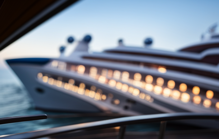 An image showcasing a luxurious cruise ship at sunset, adorned with the distinctive logo of Inspiration Cruises