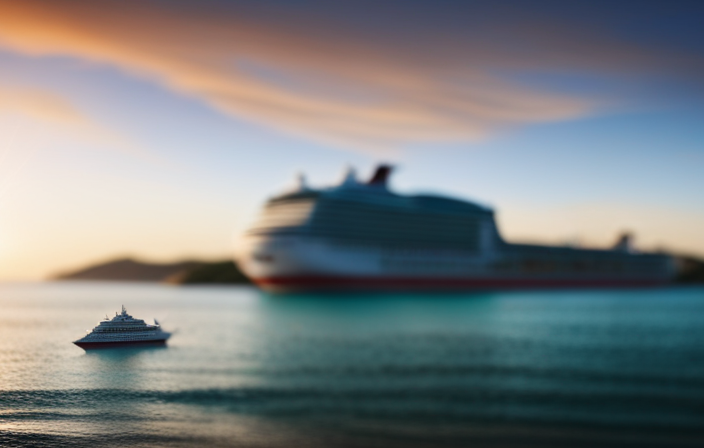 An image showcasing a vibrant cruise ship sailing through crystal-clear turquoise waters, adorned with the logos of popular cruise lines such as Carnival, Royal Caribbean, Norwegian, and MSC, highlighting their use of Uplift