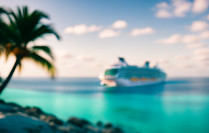 An image showcasing a majestic cruise ship sailing through crystal-clear turquoise waters towards Jamaica