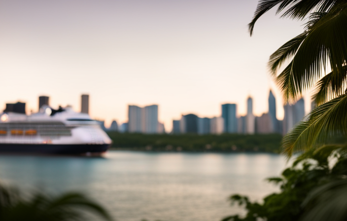 An image showcasing a luxurious cruise ship adorned with lush greenery, palm trees, and blooming flowers
