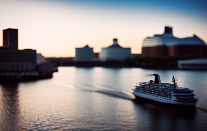 An image capturing the bustling Savannah River, where majestic cruise ships elegantly dock, overshadowing the hidden stories of local history, vibrant culture, and quaint charm that lie quietly in the shadows