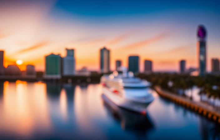 An image showcasing the iconic Fort Lauderdale skyline, adorned with the luxurious Celebrity Cruise Line ship docked at Port Everglades