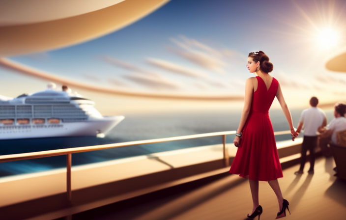 An image showcasing a vibrant cruise ship adorned with colorful duty-free shops, filled with fragrances, cosmetics, jewelry, and alcohol