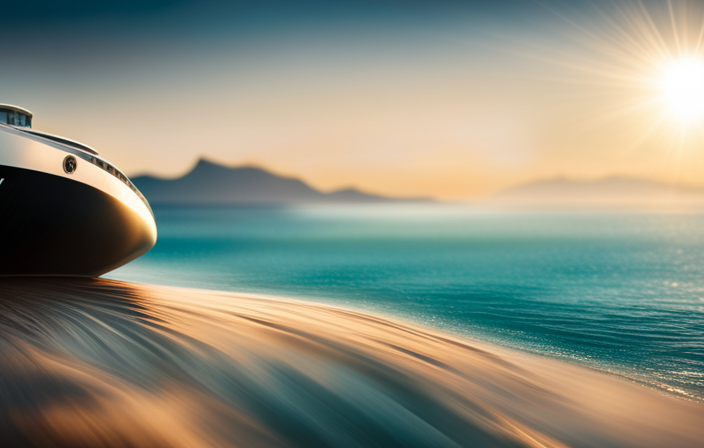 An image featuring a vast ocean, with a majestic cruise ship gliding gracefully amidst turquoise waves